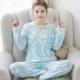 Bộ đồ ngủ mùa thu và mùa đông của phụ nữ flannel thêu hoạt hình lông cừu san hô dễ thương pijama nam