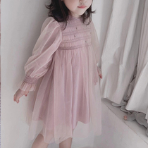Girl Dress Princess Dresses Princess Dresses Spring Autumn 2022 New Foreign Air Korean Version Children Dress Trendy Childrens Web Yarn Dress Dress
