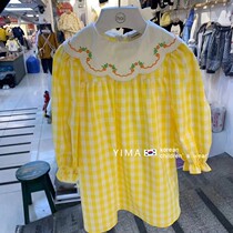 South Korean childrens dress girl doll collar Princess Liandress 2021 Summer new yellow checkered Baby Skirt Tide