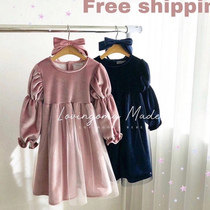 Girls birthday Birthday Dress Pink Princess Dresses 2022 Spring Autumn Children Long Sleeves Silk Suede Dress Baby Skirt