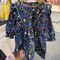 South Korean childrens clothing girl printed princess dresses 2021 spring dress new foreign air little fragrant windy children girl with dress