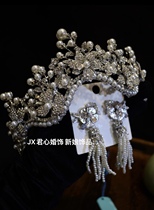 Junxinjia ete wavy pattern pearl and diamond crown queen style luxury crown earrings set