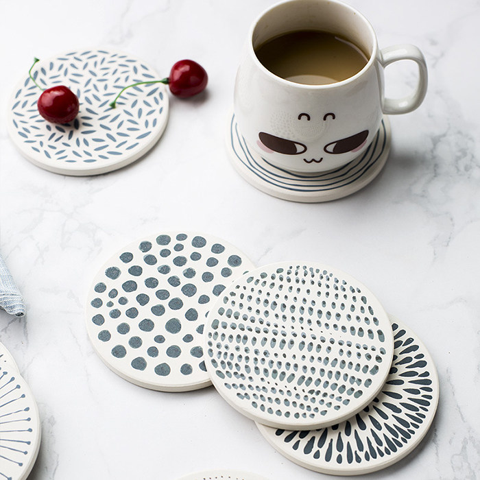 Natural Silicon Algae Soil Water Suction Cup Mat Creative Cute European-style anti-slip cork cup cushion Home Insured burn-proof cushion