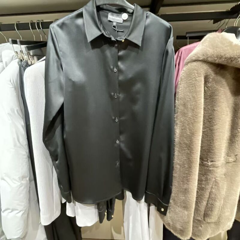 【Big Beauty F】10/24 Armani Ea Women's Versatile Long-Sleeve Shirt in Black