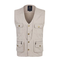 Đàn ông trung niên mùa hè vest mỏng cotton giản dị nhiều túi vest trung niên cha tải vest mùa xuân và mùa thu - Áo vest cotton áo ba lổ