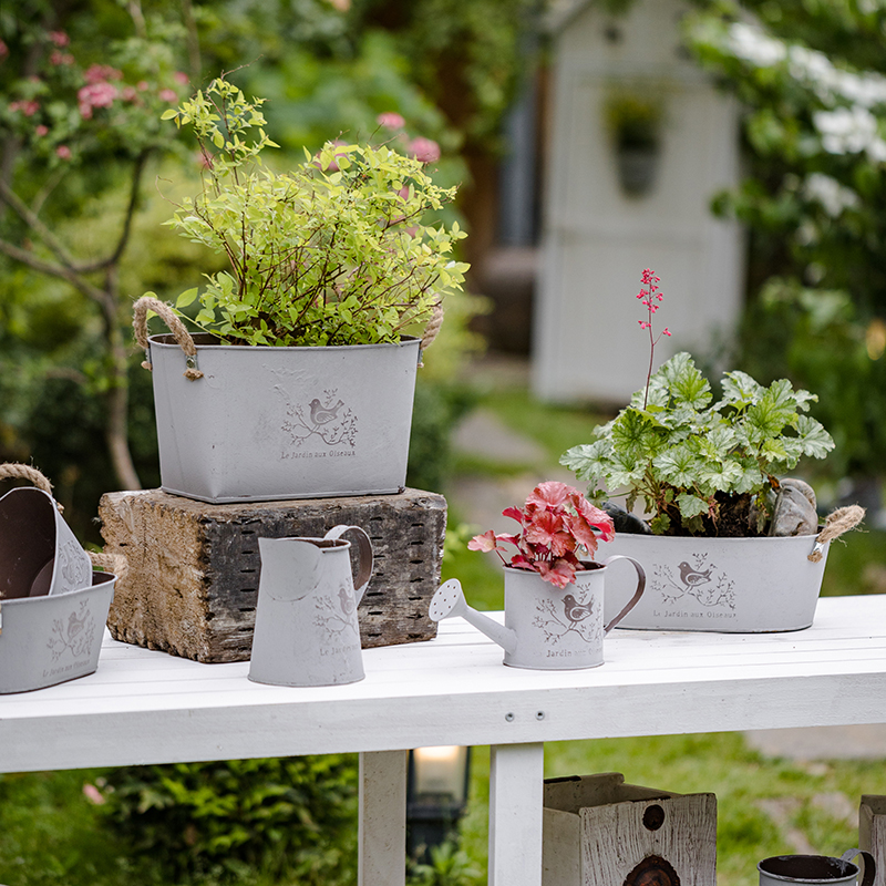 Metal sheet iron Nordic minimalist multi-meat plant flower pot flower barrel flower pot suit combined fields garden iron art floral birdie-Taobao