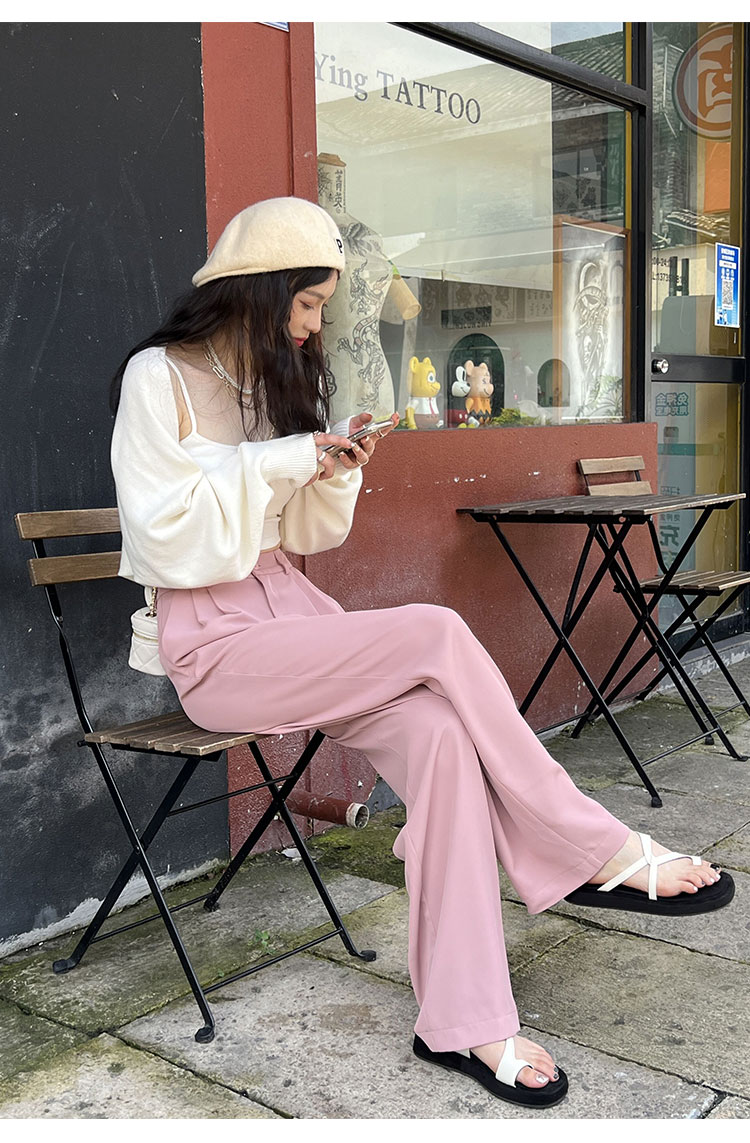粉色阔腿裤女春秋新款高腰垂感宽松显瘦西装拖地裤夏季休闲直筒裤详情18