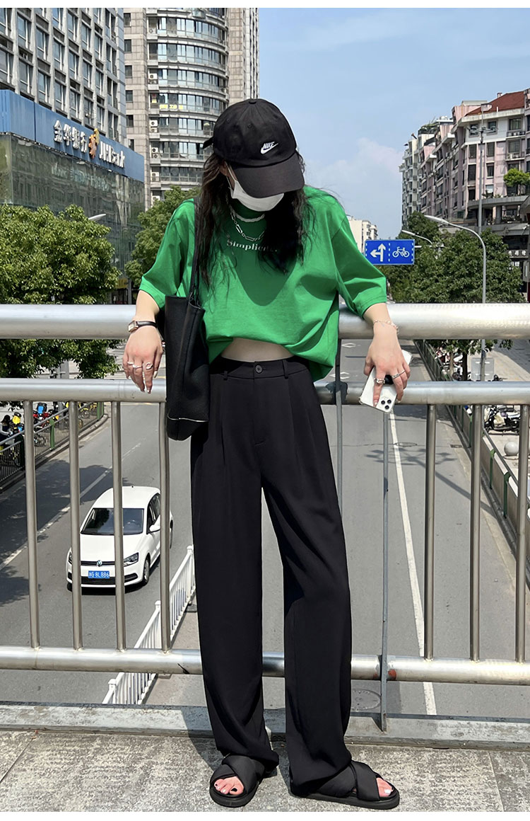 粉色阔腿裤女春秋新款高腰垂感宽松显瘦西装拖地裤夏季休闲直筒裤详情42