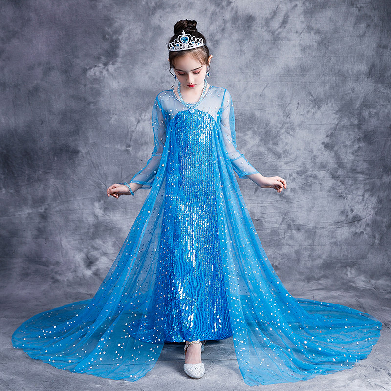 Princess Esha Princess Dresses Girl Elsa Queen Ice Chic Rim Foreign Dress Birthday Gown trailing genuine fashion sequin