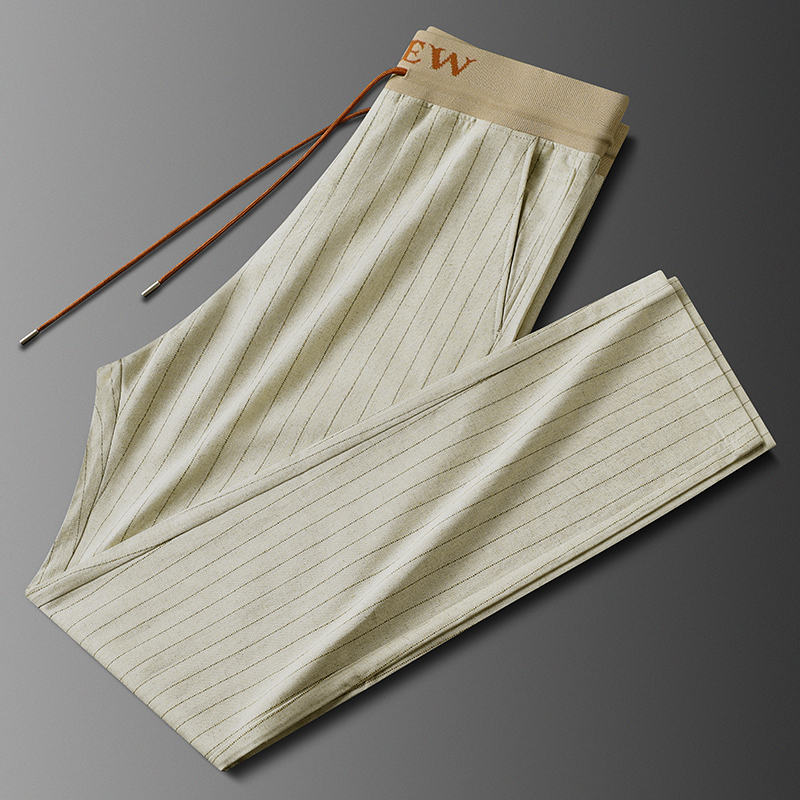 Light Luxury Summer Thin Striped Old Money Style Lyocell Linen High-End European Straight-Leg Casual Sports Pants for Men