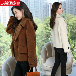 Len áo khoác nữ 2017 mùa đông phụ nữ mới ve áo đơn ngực khâu đoạn ngắn hương thơm nhỏ áo khoác ngắn len