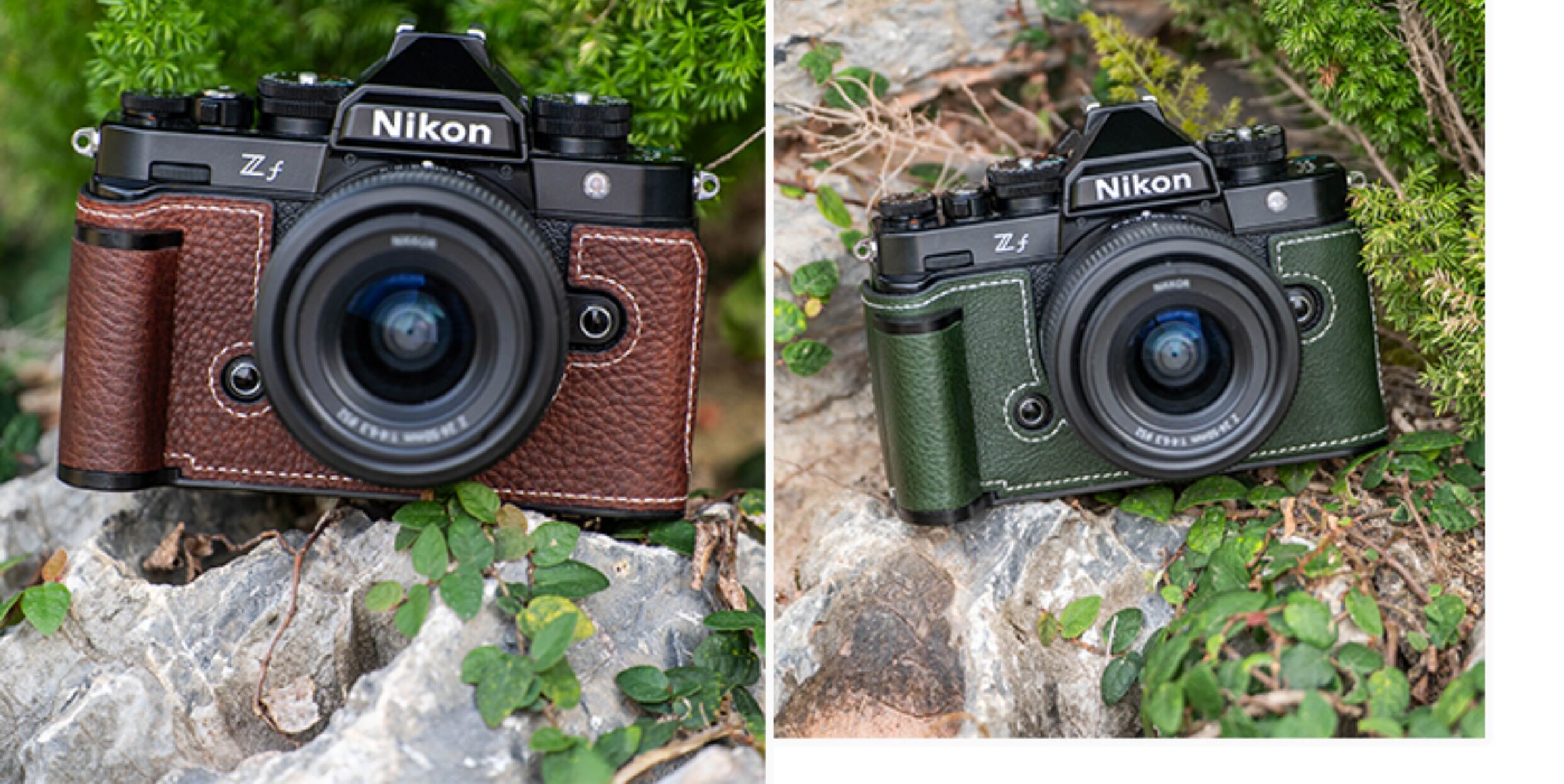 Custodia In Vera Pelle Per Nikon ZF – Mezza Custodia Con Apertura Inferiore E Cinghia Da Polso (Nera)