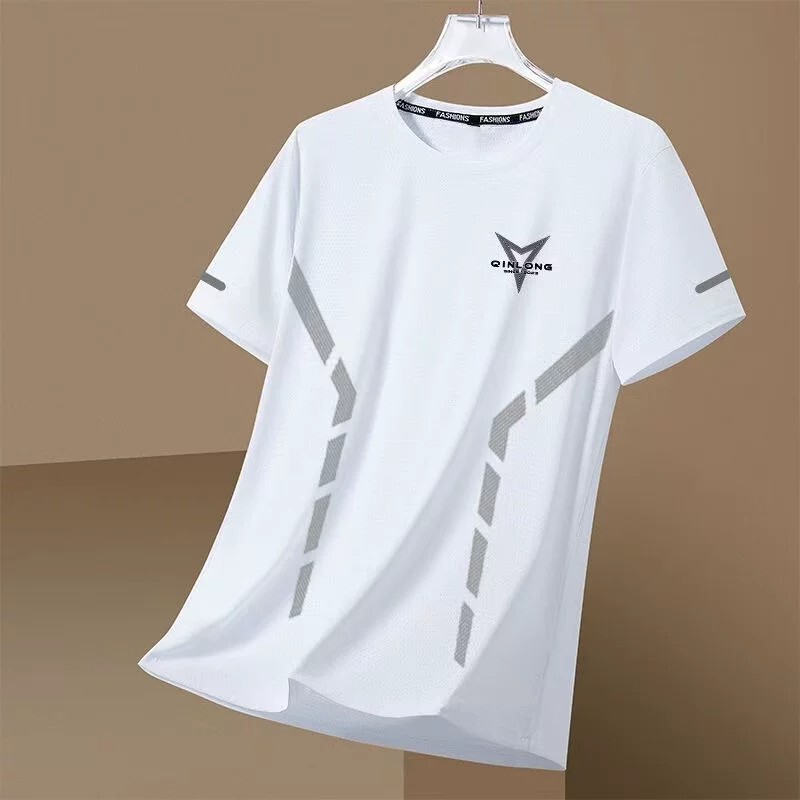 Ice Silk Short-Sleeved T-Shirt for Men, Summer Loose Plus-Size Men's Casual Versatile T-Shirt, Korean Style Trendy Clothing for Men