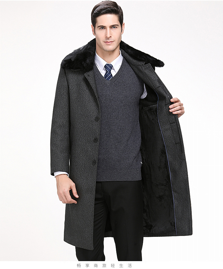 Mùa đông dài trên đầu gối áo len trung niên len áo khoác nam trung niên áo khoác cashmere dày áo gió áo măng tô nam