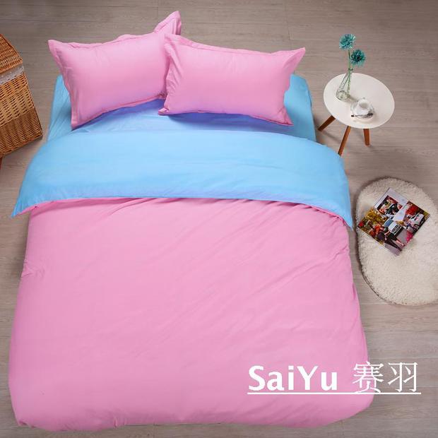 dệt giường đơn giản bốn bộ khăn trải giường chăn Hàn Quốc đồng bằng màu Larry Fitted gia đình giường khách sạn bốn - Bộ đồ giường bốn mảnh chan ga goi