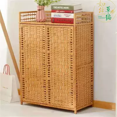 Such as silk simple shoe cabinet frame multi-layer woven large capacity storage with door solid wood dust-proof balcony household sturdy Rattan