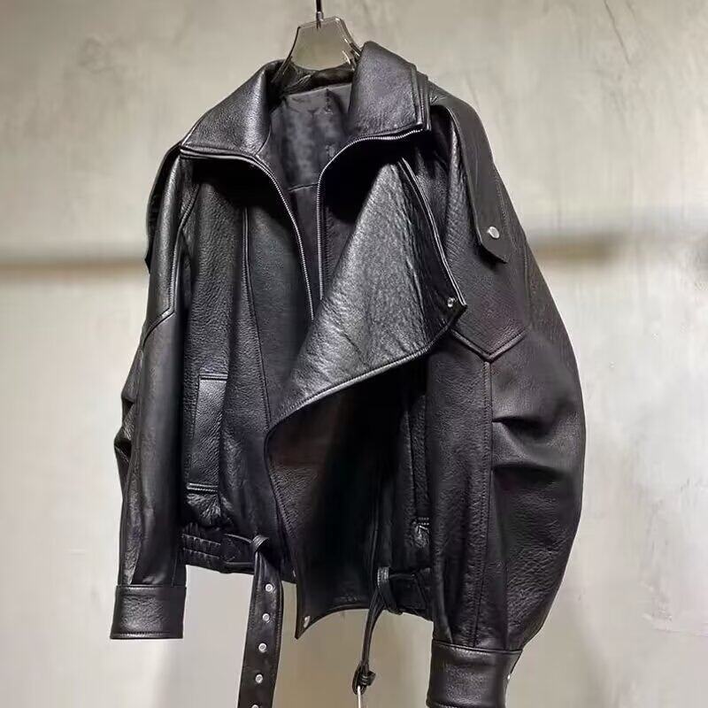 Designed Deconstructed Silhouette Short Leather Jacket for Men, Spring and Autumn Trendy Brand, High-End Cool Biker Jacket Designed Deconstructed Silhouette Short Leather Jacket for Men, Spring and Autumn Trendy Brand, High-End Cool Biker Jacket