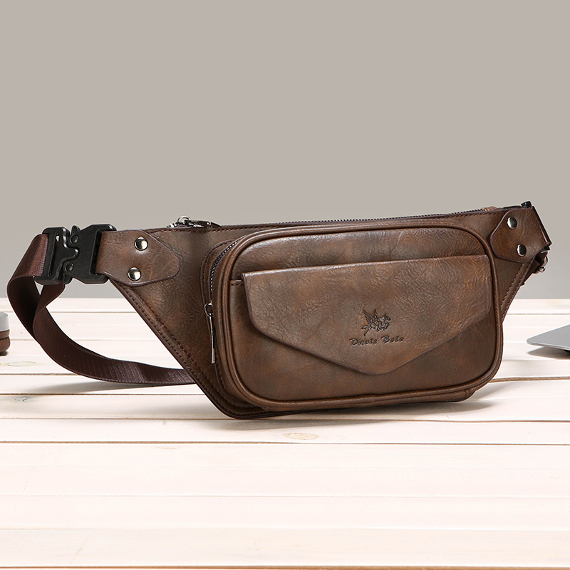 New Style Waist Bag Men's Crossbody Bag Multi-Pocket Coin Purse Mobile Phone Small Bag Genuine Leather Texture Cashier Chest Bag Shoulder Bag