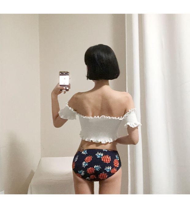 Hàn Quốc chic đỏ với mùa hè dễ thương bằng gỗ tai ngắn bikini ống tay hàng đầu tụ tập áo tắm nữ gợi cảm đồ tắm 2 mảnh