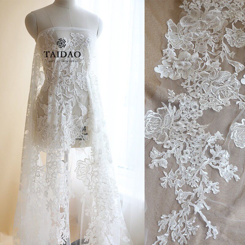 (M64) Rose pattern embroidered lace Plant flower wedding dress dress designer fabric