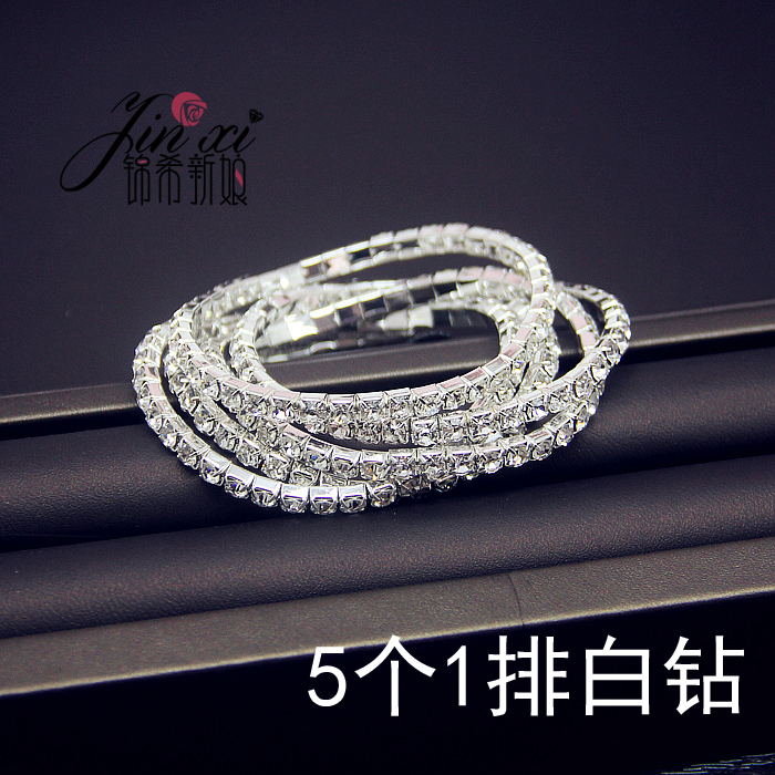 Phiên bản Hàn Quốc của vòng tay pha lê đeo tay cô dâu với phụ kiện sáng bóng đầy đủ khoan đơn hàng nhiều hàng rộng vòng tay nữ vòng thạch anh
