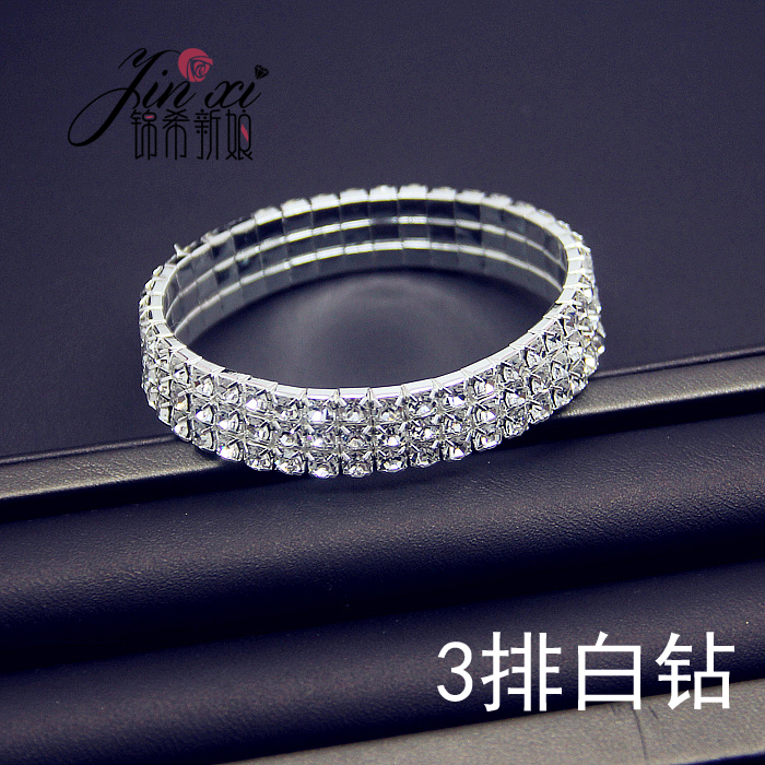 Phiên bản Hàn Quốc của vòng tay pha lê đeo tay cô dâu với phụ kiện sáng bóng đầy đủ khoan đơn hàng nhiều hàng rộng vòng tay nữ vòng thạch anh