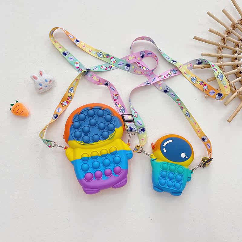 Children Single Shoulder Bag Baby Decompression Press Silicone Bag New Year Red Bag Personality Cartoon Zero Money Bag Parent-child Skew Satchel Bag