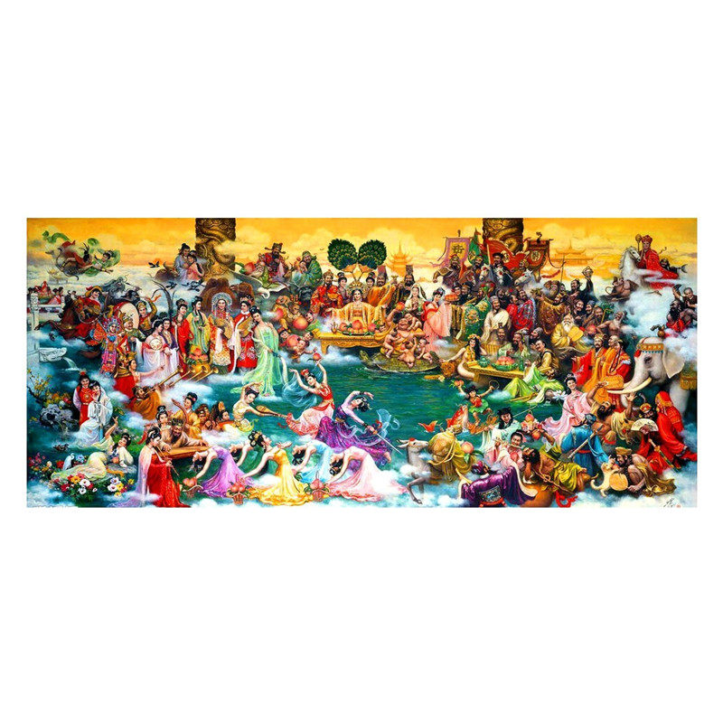 Printed DMC Cross embroidered Chinese Classical Story Panpeach Feast Crowd Fairy tufo Tupou Tongqing