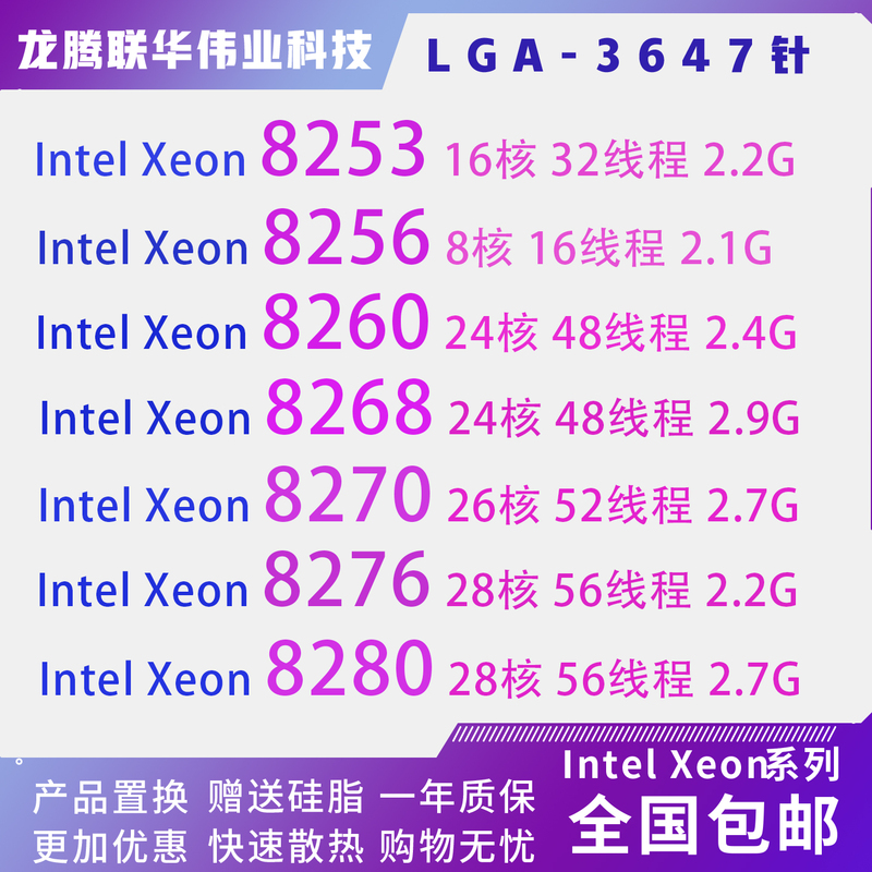 Intel Xeon Platinum 8253 8256 8260 8268 8270 8276 8280 3647-Pin Cpu Intel Xeon Platinum 8253 8256 8260 8268 8270 8276 8280 3647-Pin Cpu