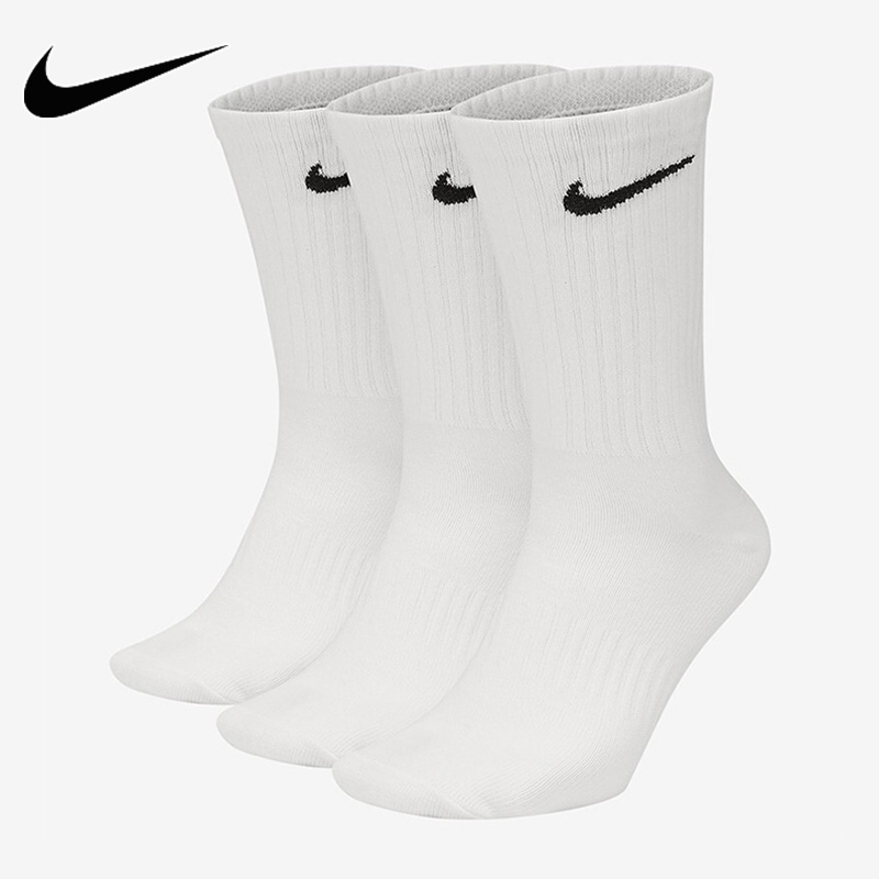 Nike White Checkmark Comfortable Skin-Friendly Men's and Women's Socks Casual Long Socks Three Pairs Sx7677-100