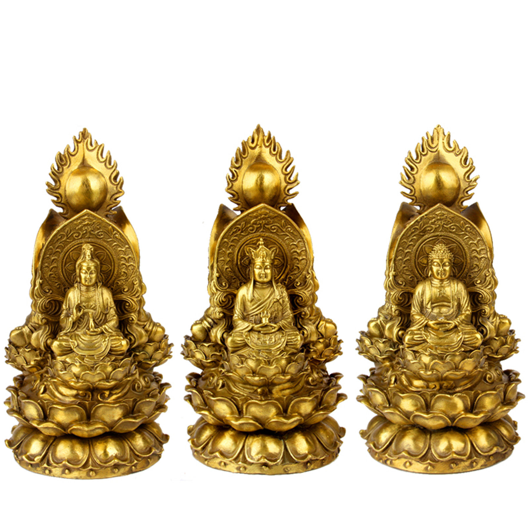 Bronze statue of Buddha at the mercy of pure bronze view of the Bodhisattva bronze with three faces of Buddha Sakyamuni Buddha home swing decoration
