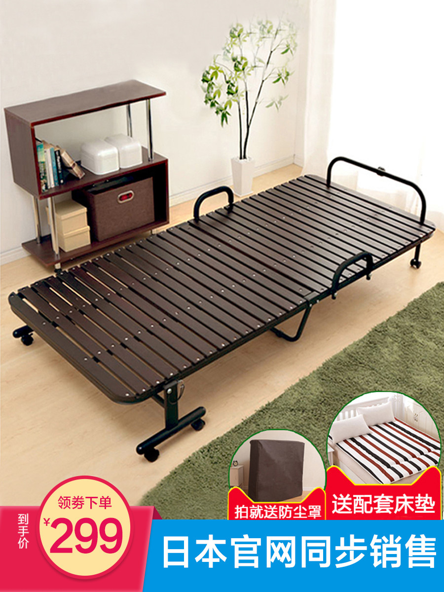 Japanese solid wood folding bed Single bed Office lunch break nap bed Hard board bed plus bed Children's Yuesao escort bed