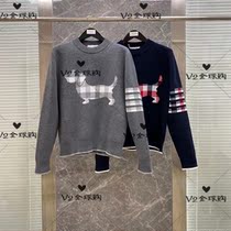 V2 Thom Browne autumn and winter round neck knitted embroidery puppy four-bar pullover sweater for men and women