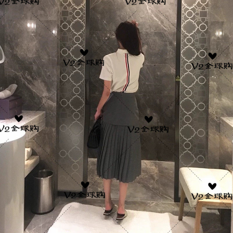 (V2) Thom Browne 18 new tb mid-length high waist skirt stitching pleated skirt