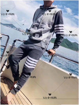 Japan Thom Browne 19 new four bar stripes color color hooded sweater men and women