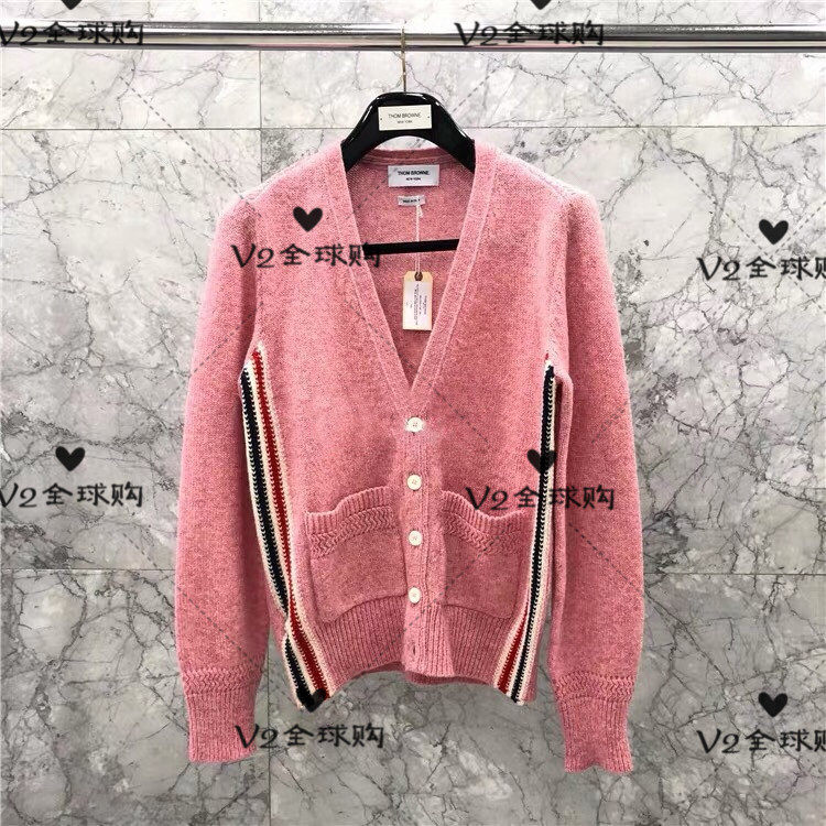 (V2) THI THOM BROWNE 19 AUTUMN WINTER TB FLANKED Colourful Strips Stitch Cardiovert Cardiovert Cashmere Jacket Male and female