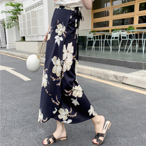 One-piece skirt Chiffon skirt Womens summer high waist thin Bohemian seaside holiday wrap skirt Floral long skirt