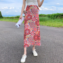 Summer floral beach skirt Womens Chiffon skirt Bohemian hip vacation skirt Wild thin wrap skirt skirt