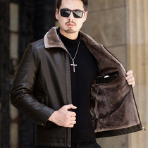 men's fur coat trendy winter leather warm sheepskin leather jacket lamb fleece jacket men's thick fleece