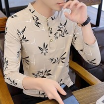 High-end stand collar polo shirt men's long sleeve spring autumn Korean style men's slim fit pure cotton embroidery bottoming shirt T-shirt