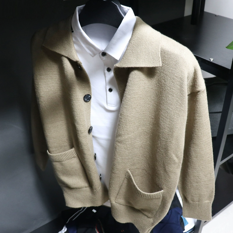 Mùa xuân và mùa thu áo len nam áo len Harajuku lười gió lỏng áo len bên ngoài mặc bf ve áo xu hướng dòng quần áo - Cardigan