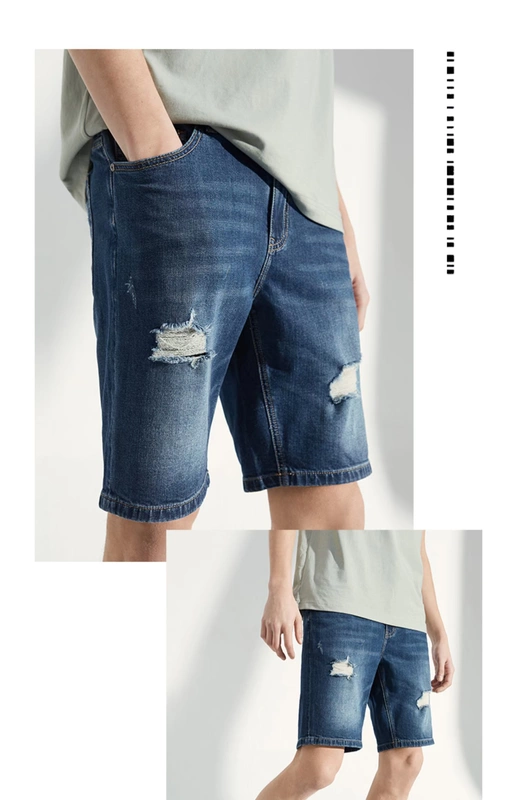 A21 hè mới denim quần short nam xu hướng thun thấp eo nam quần jeans thời trang quần nam - Quần jean