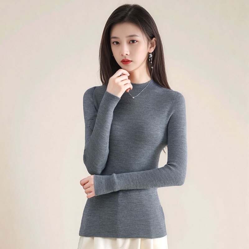 Half-Turtleneck 100% Wool Base Sweater for Women, Autumn and Winter, Stretchy, Petite Size, Suitable for Pairing with a Coat, Knitted Inner Sweater Top, New Half-Turtleneck 100% Wool Base Sweater for Women, Autumn and Winter, Stretchy, Petite Size, Suitable for Pairing with a Coat, Knitted Inner Sweater Top, New