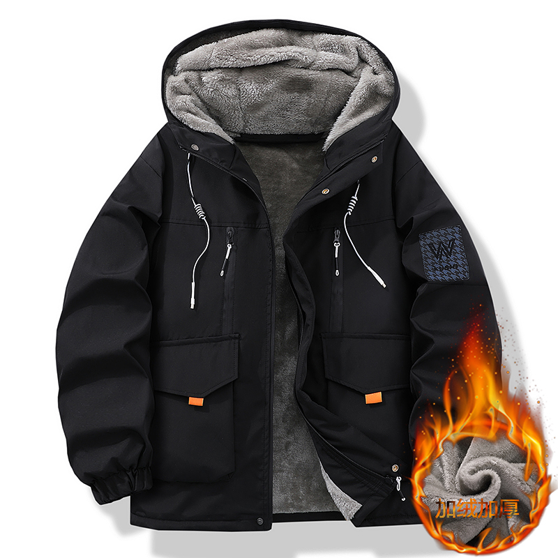 Men's Cotton-Padded Jacket with Fleece Lining, Thickened Winter Coat with Hood, Cold-Proof Cotton Clothing, Trendy Versatile Outdoor Jacket, Warm Cotton-Padded Coat Men's Cotton-Padded Jacket with Fleece Lining, Thickened Winter Coat with Hood, Cold-Proof Cotton Clothing, Trendy Versatile Outdoor Jacket, Warm Cotton-Padded Coat