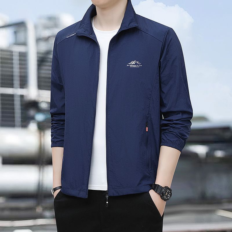 Summer New Style Ice Silk Lightweight Stand-Up Collar Sun Protection Jacket for Men, Casual Sun Protection Clothing, Outer Wear, Uv Protection Skin Clothing