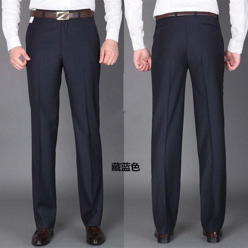 Summer thin men's mulberry silk trousers Business straight suit pants Middle-aged loose high-waisted non-ironing suit pants