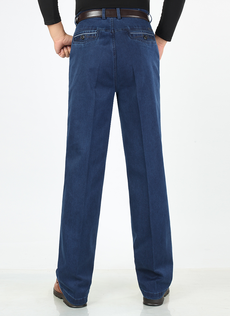 Playboy mùa thu và mùa đông mới quần jean nam thẳng giản dị eo cao lỏng lẻo giữa và tuổi già quần denim kích thước lớn quần bò ống rộng nam