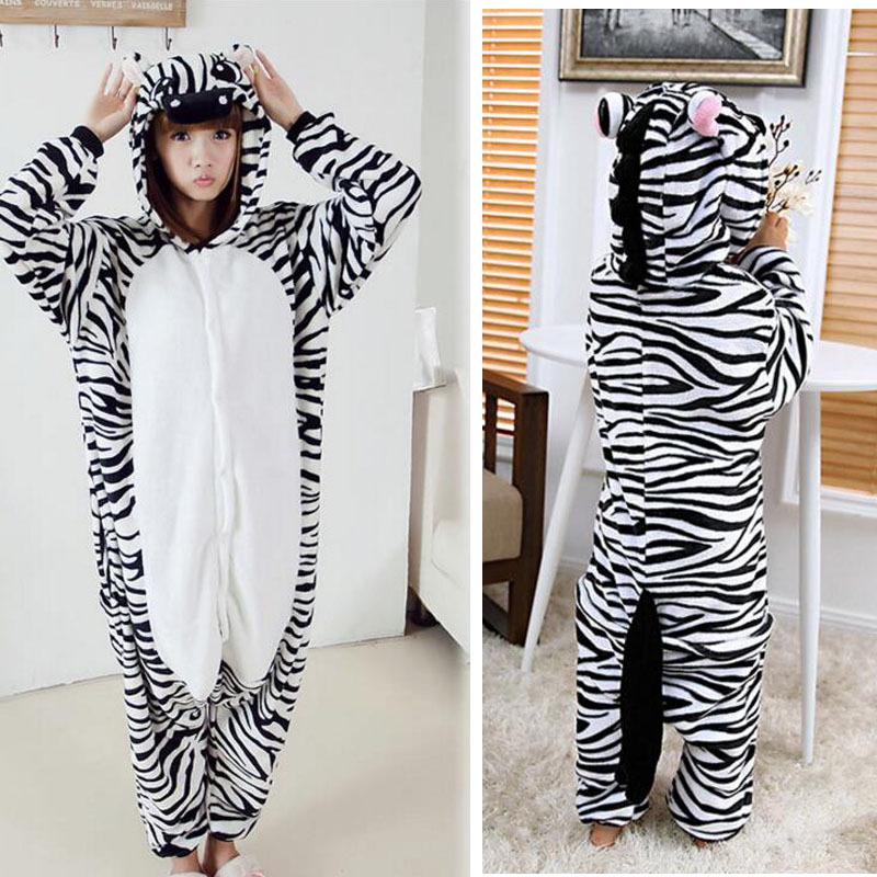 Zebra Adult Cartoon One-Piece Pajamas Couple Anime Cute Men Thickened Women Coral Fleece Children's Performance Costume Spring and Autumn