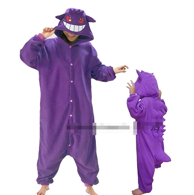 Children's Gengar Cartoon One-Piece Pajamas Gengar Adult Couple Anime Costume Pokémon Unisex Onesie