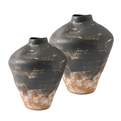 新中式手绘陶瓷花瓶复古怀旧陶罐装饰摆件样板房客厅桌面插干花器